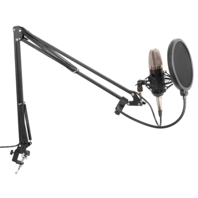 Microfone com suporte articulado e filtro pop preto