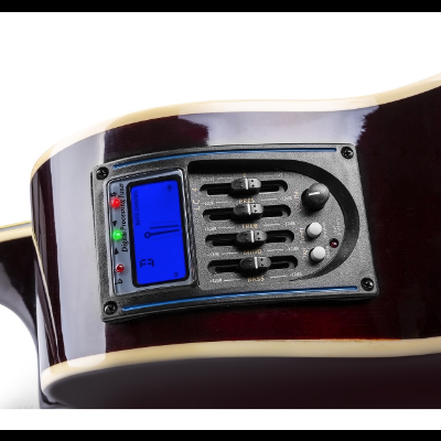 Guitarra acústica elétrica com equalizador e ecrã digital