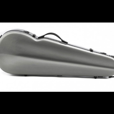 Estojo rígido cinza para violino com alça e fechos pretos