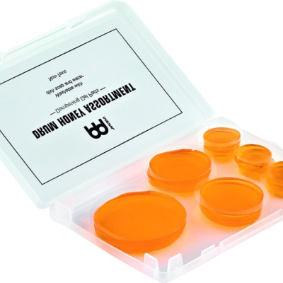 Conjunto de discos de absorção âmbar em estojo transparente com texto na tampa