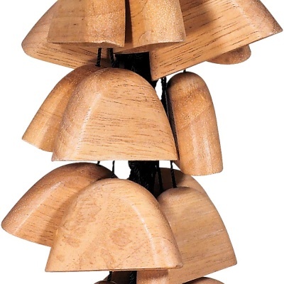 Conjunto de castanholas de madeira clara com cordão preto