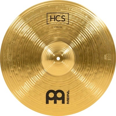 Prato de bateria dourado com texto HCS CONTROLLER e marca MEINL