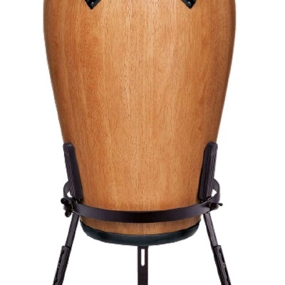 Conga de madeira com superfície de couro sintético e suporte tripé preto