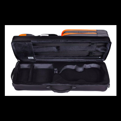 Estojo preto aberto para violino com interior acolchoado