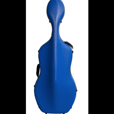 Estojo rígido azul para violoncelo com fechos metálicos pretos