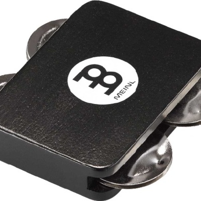 Tamborim retangular preto com placas metálicas prateadas e logótipo MEINL
