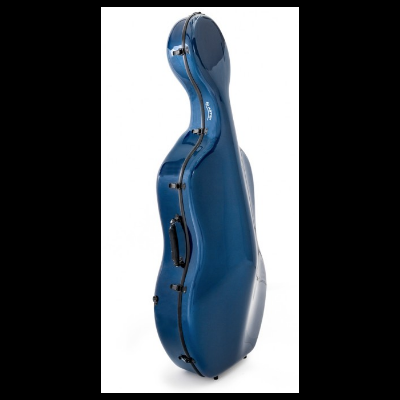Estojo rígido azul para violoncelo com fechos metálicos
