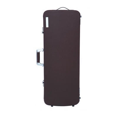 Mala rígida castanha escura com pega e fechos metálicos