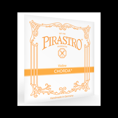 Embalagem branca e laranja de cordas para violino Pirastro Chorda