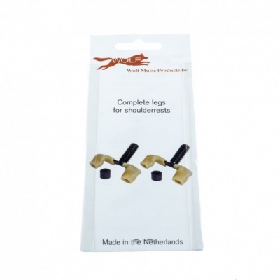 Pacote branco com peças metálicas douradas e parafusos pretos para ombreiras