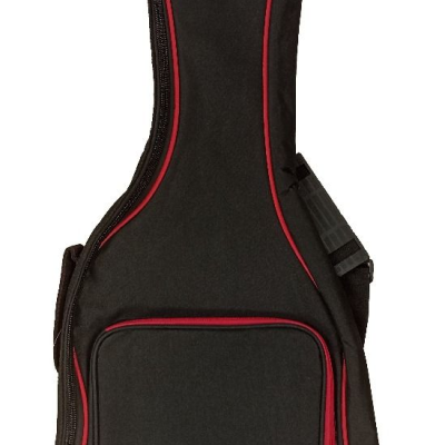 Estojo para guitarra elétrica preto e vermelho com bolso frontal e letras EK