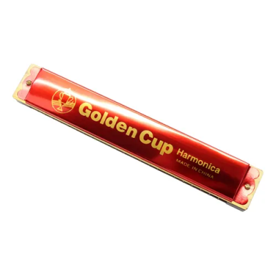 Harmónica Golden Cup vermelha com texto dourado