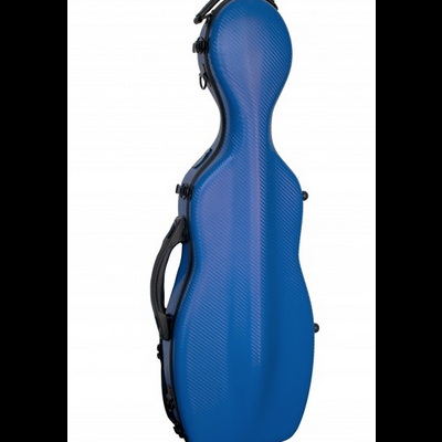 Estojo rígido azul para violoncelo com alça preta