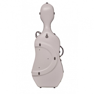 Estojo rígido branco para violoncelo em fundo branco