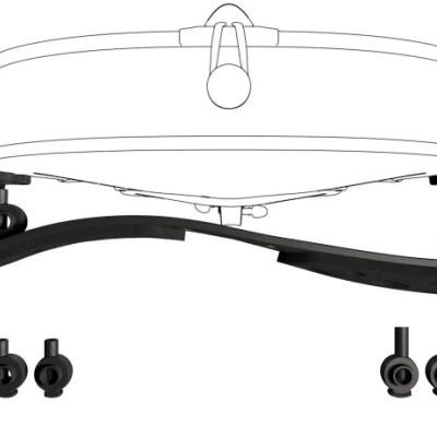 Suporte preto e branco com rodas para móvel