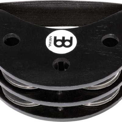 Pandeireta preta com três pares de pratos e fita elástica