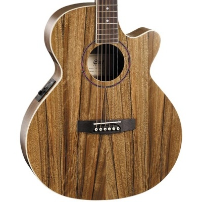 Guitarra acústica de madeira com seis cordas e captação eletrónica