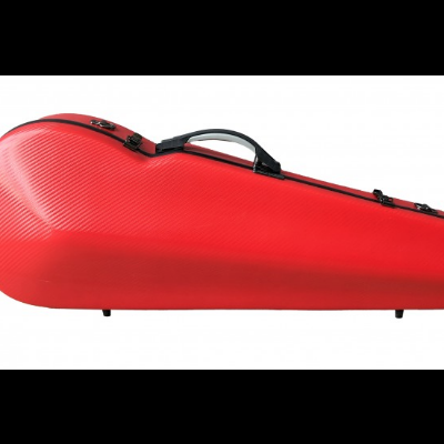 Estojo rígido vermelho para instrumento de corda com alça preta