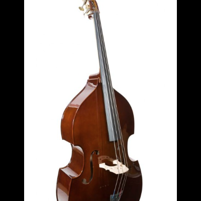 Contrabaixo acústico de madeira castanha com acabamento brilhante