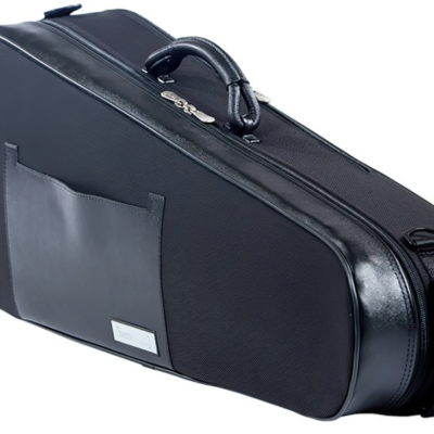 Estojo preto para instrumento musical com bolso e alça ajustável