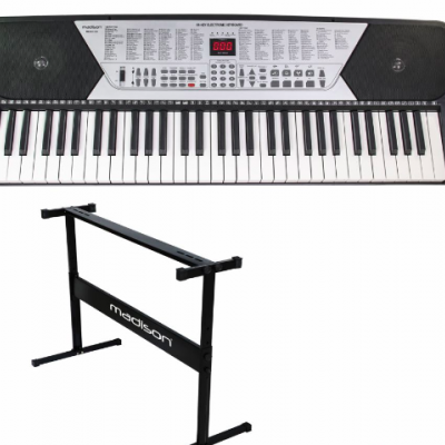 Teclado eletrónico com suporte metálico preto