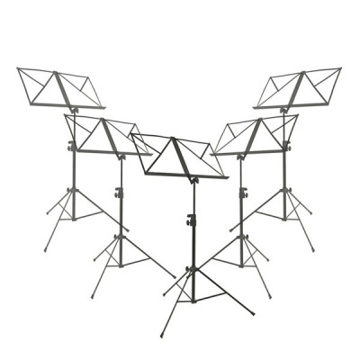cinco suportes de partituras metálicos pretos com ajuste de altura