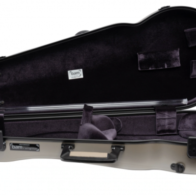 Estojo para violino BAM Classic cinzento metálico com interior roxo escuro