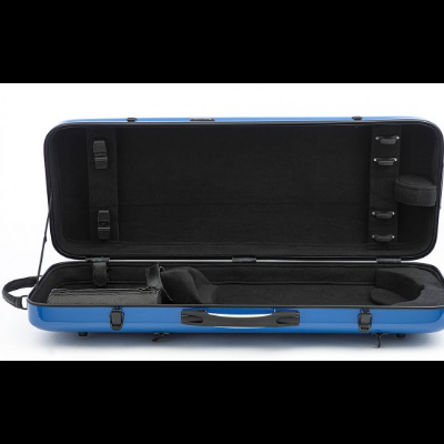 Estojo rígido para violino azul com interior preto almofadado