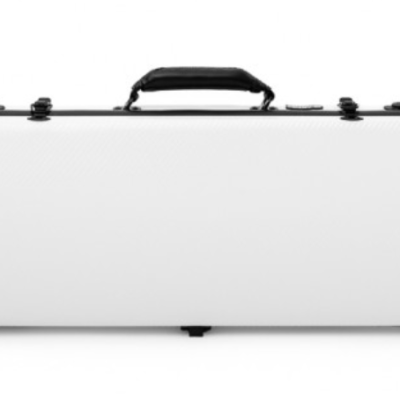 Mala rígida branca para instrumento musical com pegas e fechos pretos
