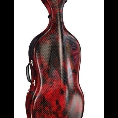 Estojo rígido para violoncelo com padrão vermelho e preto