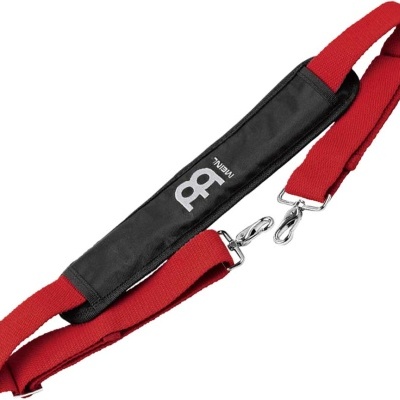 Correia vermelha e preta para instrumento musical com fechos metálicos e marca MEINL.