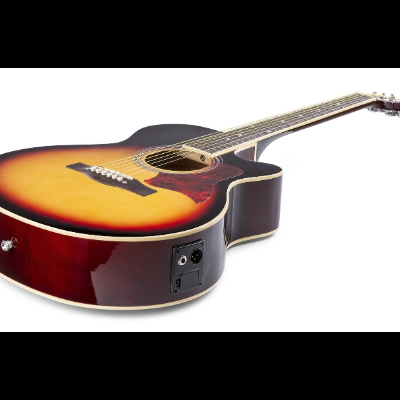 Guitarra elétrica acústica sunburst com entrada para cabo na lateral
