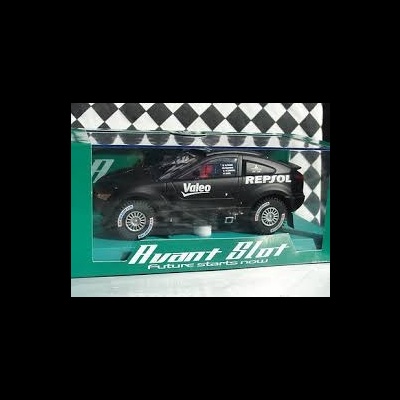 Miniatura de carro de corrida preto em caixa verde com texto Avant Slot