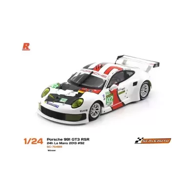 Miniatura do carro Porsche 991 GT3 RSR 1/24 branco com detalhes e número 92