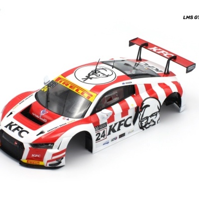 Carro de modelismo branco e vermelho com logótipo KFC e número 24