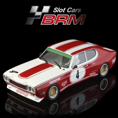 Slot car BRM Ford branco e vermelho com número 4