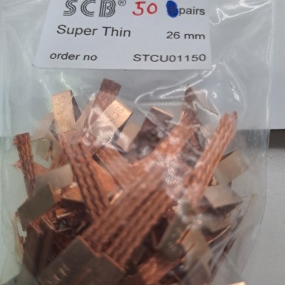 Pacote transparente com 50 pares de terminais eléctricos de cobre SCB Super Thin 26 mm