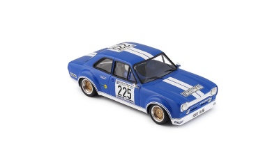 Miniatura de carro de corrida azul com riscas brancas e número 225