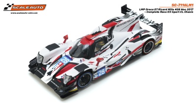 Miniatura de carro de corrida LMP Oreca 07 Ricard Mille #28 2017 branco, vermelho, preto com detalhes azuis e amarelos