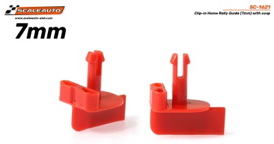 Peças vermelhas de plástico para rally guide de 7mm em fundo branco com texto de marca e produto.