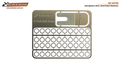 Espaçadores axiais em aço inoxidável Scalauto SC-8111E com anéis circulares e texto gravado.