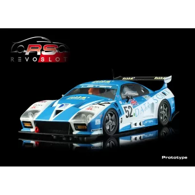 Modelo de carro de corrida slot car azul e branco com número e logótipos
