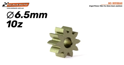 Pinão metálico dourado de 10 dentes para eixo de 2mm e diâmetro 6,5mm