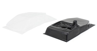 Base preta texturada com tampa transparente curva em fundo branco