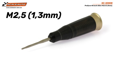 Chave Allen ProDyno M2,5 (1,3mm) preta e metálica da Scaleauto sobre fundo branco