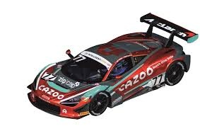 Modelo de carro de corrida vermelho, verde e preto com asa traseira e números 77