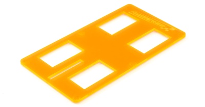 Placa plástica amarela translúcida com recortes quadrados e texto SALUSAUTOP