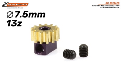 Peça dentada dourada com base preta e dois parafusos pretos, texto ao lado