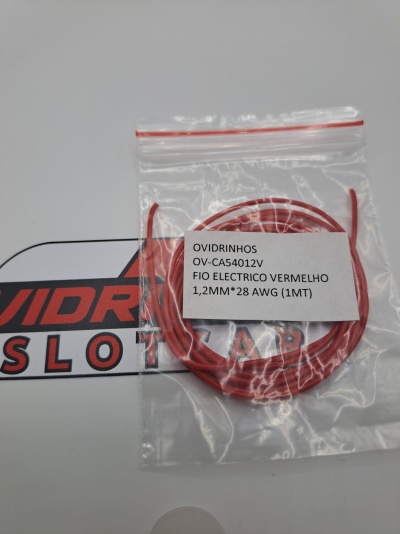 Fio elétrico vermelho em saco plástico com etiqueta e texto