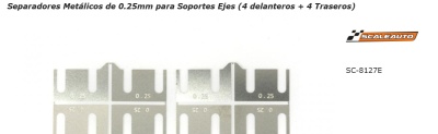 Separadores metálicos prateados para suportes de eixos com texto e marca SCALEAUTO